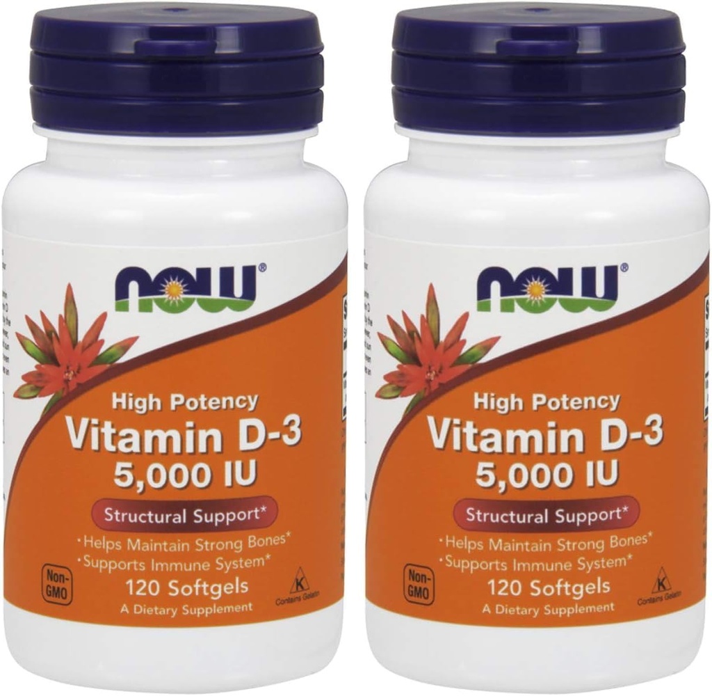 AHORA Vitamina D-3 5,000 UI,120 Softgels (Pack de 2)