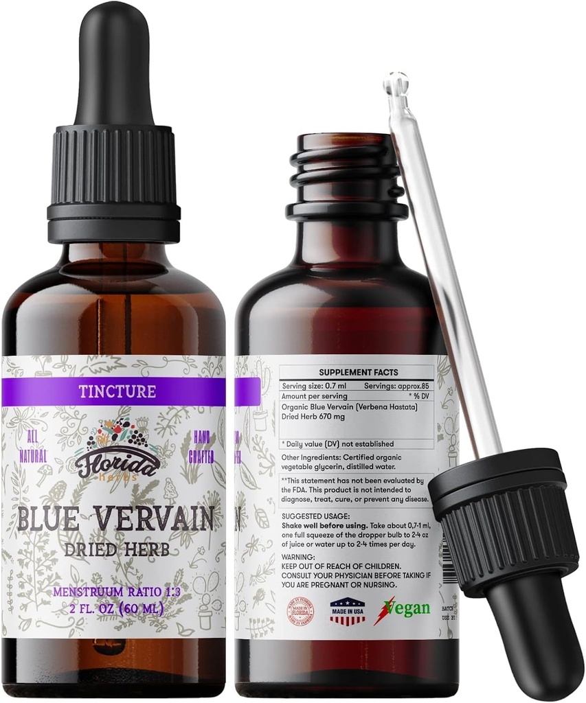 Extracto orgánico de hierba de Vervaina Azul – Hierba de Vervaina Azul Orgánica – Suplemento Natural de Vervaina para Mujeres Hombre – Hecho en EE.UU. - 2 oz