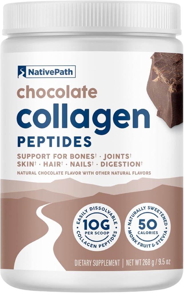 NativePath Collagen Peptides - Hidrolyzed Tipo 1 & 3 Collagen. Keto & Paleo Grass-Fed Protein Powder for Hair, Skin, Nails, Bones, Joints, Digestion and More - No Gluten or Dairy (Chocolate, 268g)