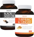 Bundle of Turmeric " Ginger " Black Seed Oil - Golden Harmony Blend - Turmeric " Ginger with 95% Curcuminoids " Bioperine (90 Capsules) " Black Seed Oil (Non-GMO) 100% Cold-Presed Cumin Seed Oil