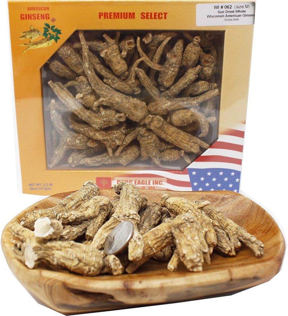 DOL Hand-Selected American Wisconsin Farmed Ginseng Root Médium Large י国威の辛州 элековающенноговаливали неливаный Ginseng americano (Medium 8oz/Box)