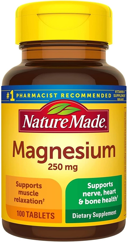 NATURE MADE Magnesio, 250 mg, Tabletas, 100 ct