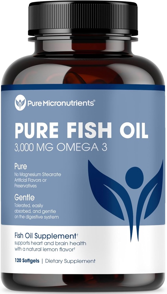 Micronutrientes puros - Omega 3 Suplemento de aceite de pescado, EPA/DHA Ácidos grasos, Suplementos de aceite de pescado con limón - corazón, ojo, cerebro &amp; apoyo inmunológico - 90 Softgels