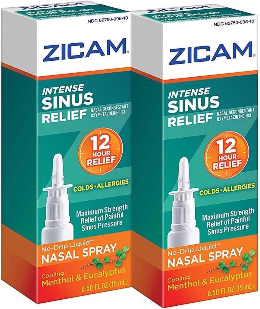 Zicam Intens Sinus Relief No-drip Liquid Nasal Spray with Cooling Menthol &amp; Eucalyptus, 0.5 Ounce (Pack of 2)
