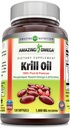 Amazing Omega Krill Oil with Omega 3s EPA, DHA, Phospholipids and Astaxanthin 1000 Mg per Serving 120 softgels Suplemento TEN Non-GMO TEN Gluten Free