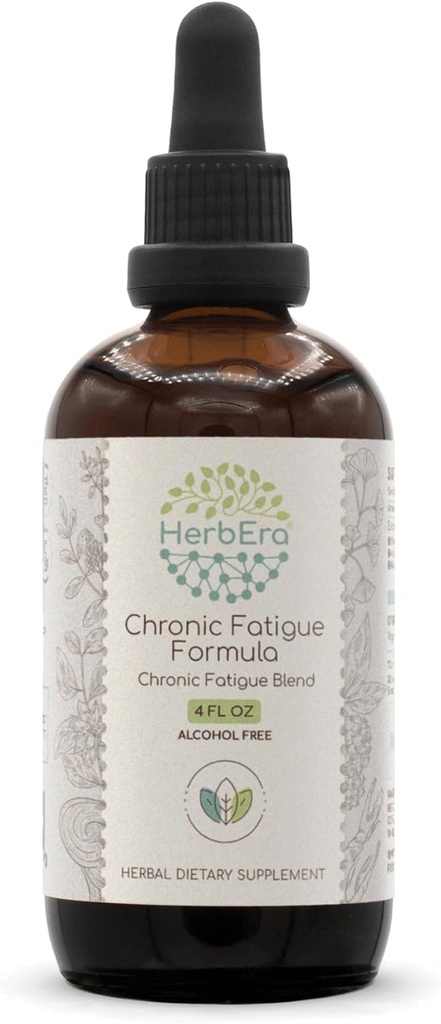HerbEra Chronic Fatigue Fórmula B120 Extracto libre de alcohol Tintura: Siberian Ginseng Root, Ashwagandha Root, Licorice Root, Ginkgo Biloba Leaf, Reishi Mushroom. Fatiga crónica Blend 4 Fl Oz