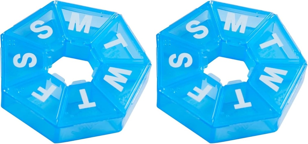EZY DOSE Organizador y Planificador semanal de píldoras, Planificador de píldoras de viaje, azul de 7 asientos (67009BLAMT) (Pack of 2)