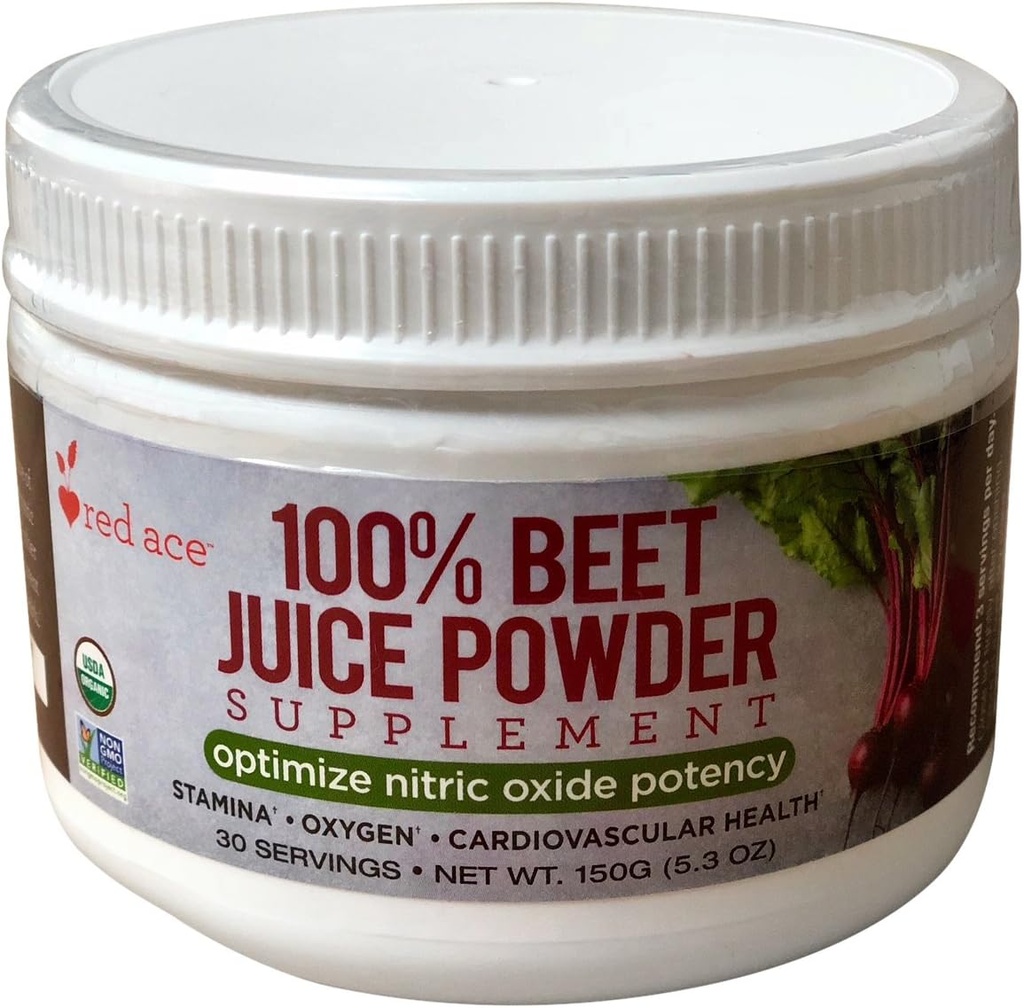 As rojo 100% Certificado de hoja orgánica Jugo suplemento Polvo / óxido nítrico Booster / Ayuda a la resistencia, No Sugar Añadido, No GMO, 5.3 oz Jar