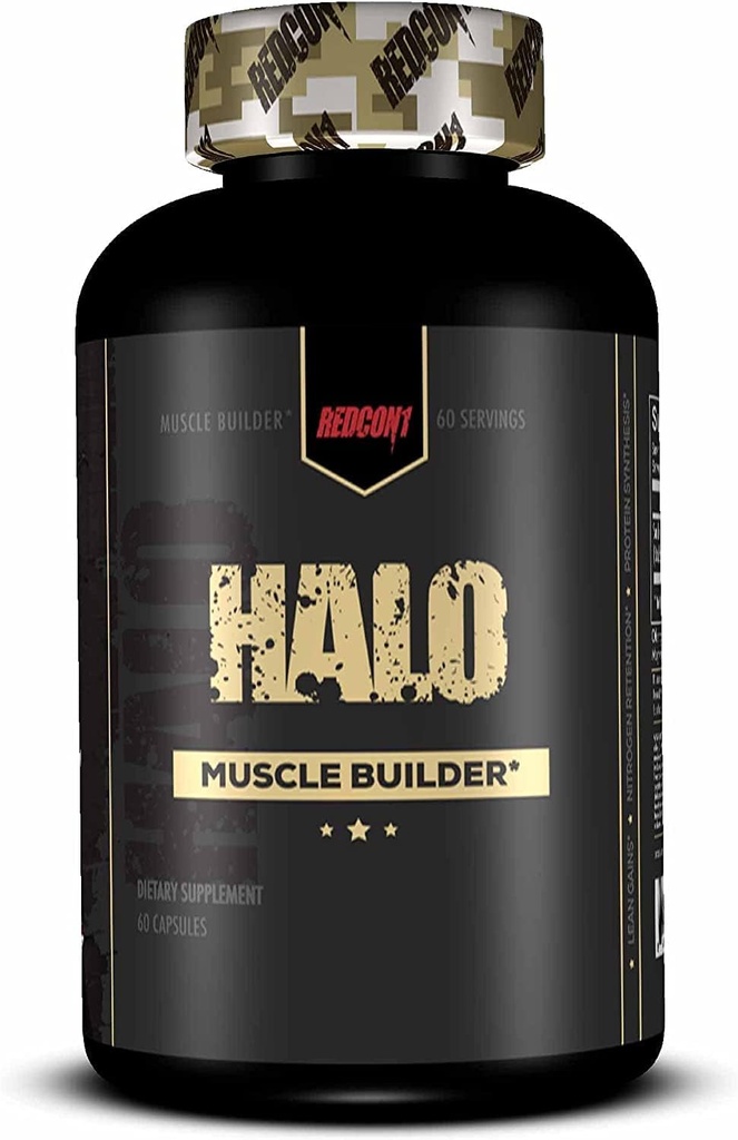 REDCON1 Halo Muscle Builder Suplemento - Gluten Gratis + Keto Friendly to Support Muscle Mass Growth - Contiene China Smilax Root Extracto para mejorar la retención de nitrógeno (60 cápsulas)