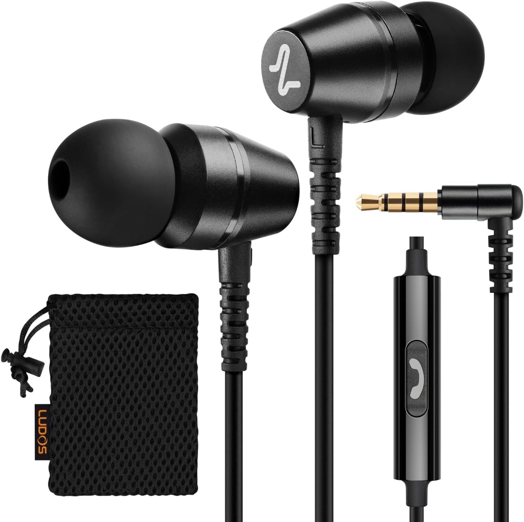 LUDOS OMNITONE Wired Earbuds in-Ear Headphones, 5 años de garantía, auriculares con micrófono, 3.5 mm Jack Corded Ear Buds, Videoconferencia para iPhone, Samsung, Ordenador, Laptop, Niños, Estudiantes de Escuela