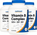 Complejo de vitamina B de alta potencia Nutricost 462 mg, 240 cápsulas (3 botellas) - con vitamina C