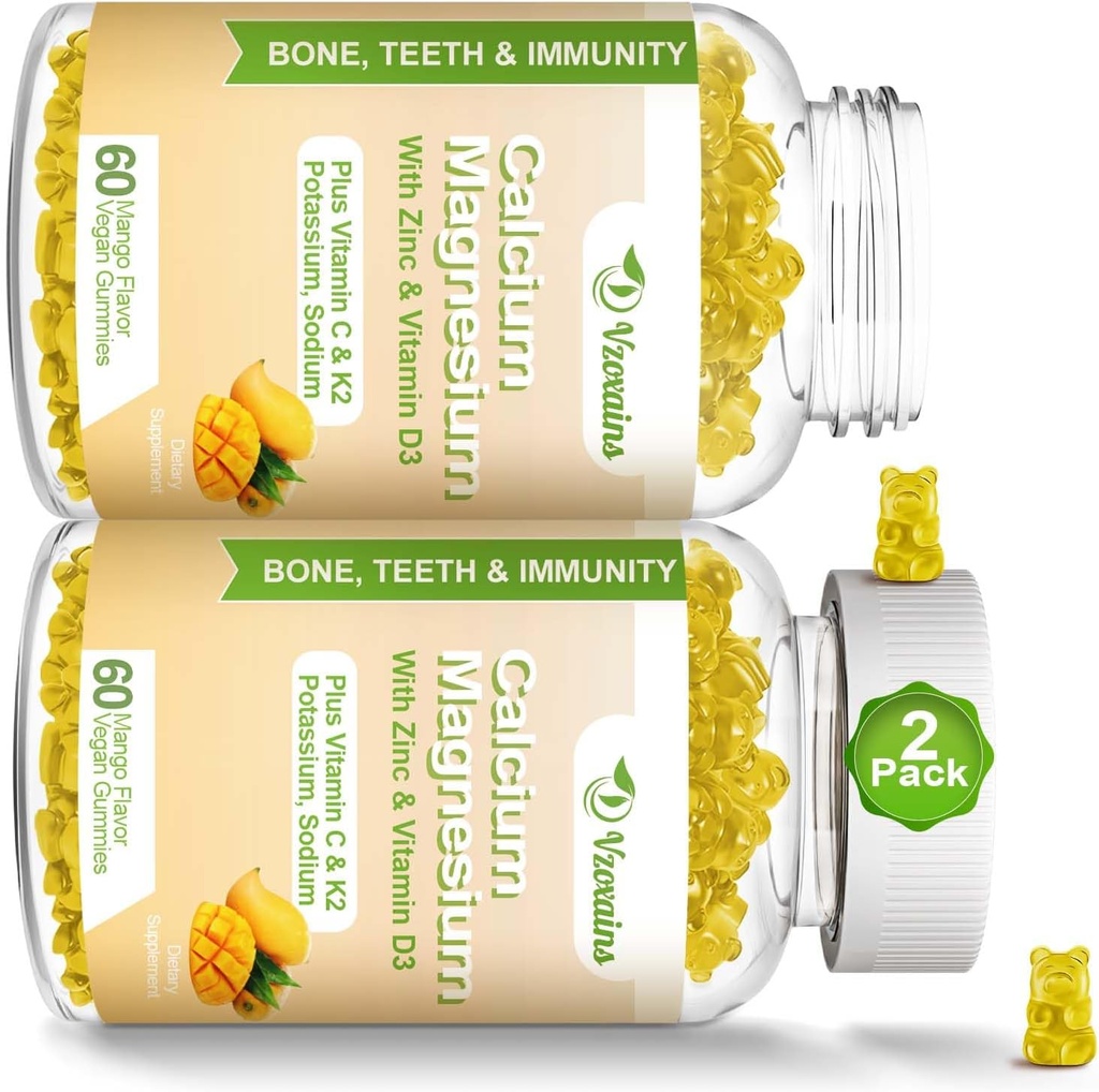 Alta Absorción Calcio Gummies, Calcio Magnesio Zinc con Magnesio Glycinate, Potasio, Vitamina D3 para Mujer &amp; Hombre Flavor 120 Cts