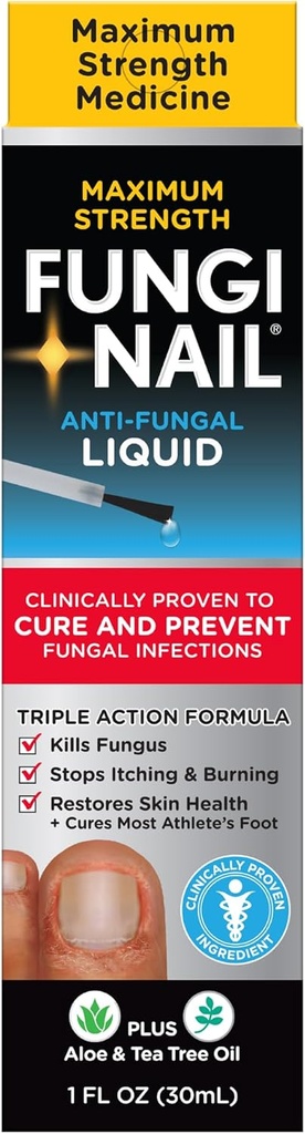 Fungi-Nail Anti-Fungal Solución Líquida, mata a hongos que pueden llevar a Nail &amp; Athlete's Foot with Tolnaftate &amp; Clinically Proven to Cure and Prevent Fungal Infections 1 Fl Oz (Pack of 1)