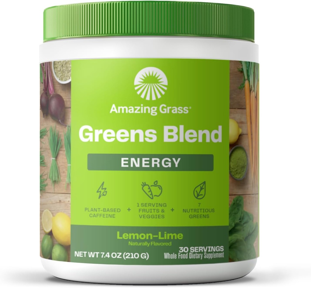 Increíble Grass Greens Blend Energy: Smoothie Mix, Super Greens Powder " Plant Based Caffeine with Matcha Green Tea " Beet Root Powder, Lemon Lime, 30 Servings (Packaging May Vary)