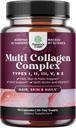 Complejo Multi Collagen avanzado - Peptidos Multi Collagen sin edad Suplementos con Tipo 1 2 3 5 &amp; X &amp; Biotina para el cabello, la piel y las uñas Vitaminas - Suplementos de biotina para hombres de mujeres - 90 Conde