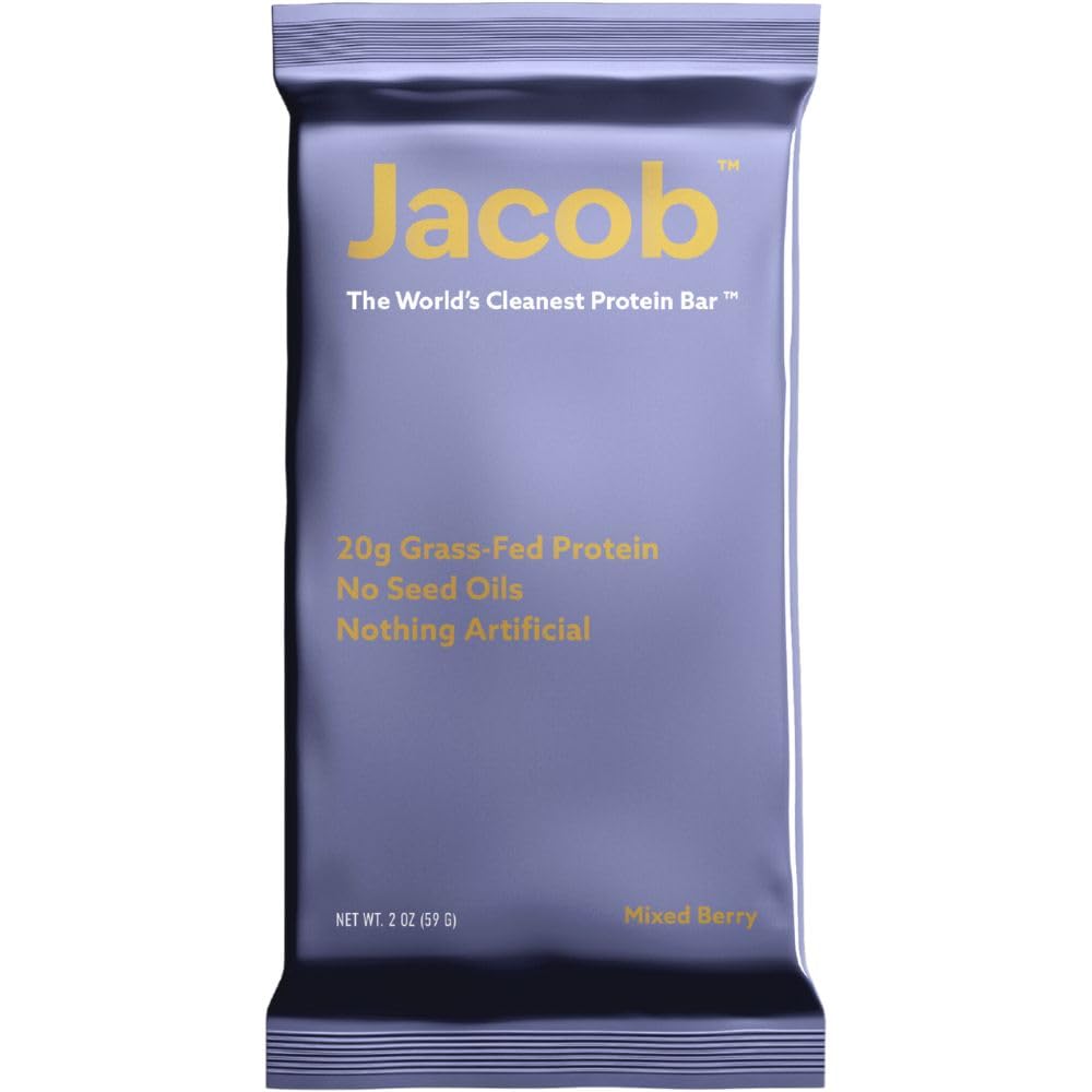 Jacob Bar, Protein Bares, Berry mixto (9 Bares Total) - 20g Grass-Fed Protein, No Semillas Aceites, Nada Artificial