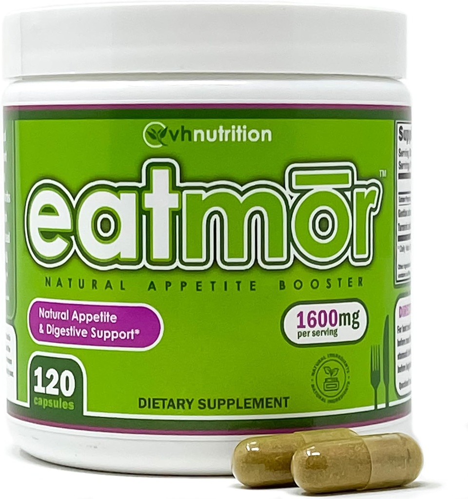 VH Nutrición Eatmor Silencio Appetite Booster ← Pegatinas de ganancia* para Mujeres y Hombres Silencio Diseñado para Mujeres con Gentian, Ginger, Alfalfa  120