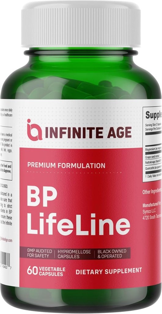 Infinite Age BP Lifeline Capsules, 60 Conde - Heart Health Support Supplement with Grapeseed Extract, Nattokinase, Quercetin and Magnesium - Made in The USA