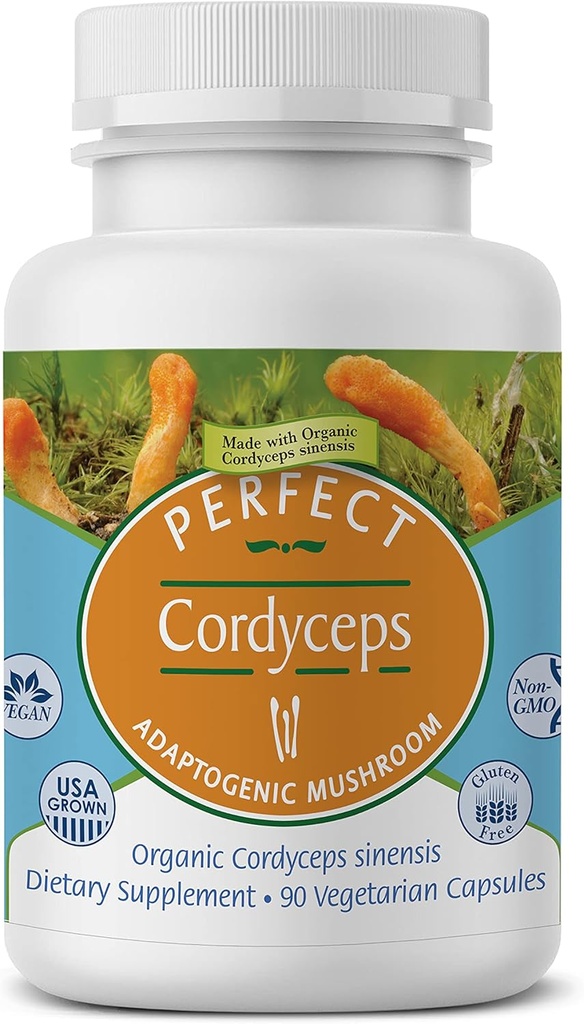 Suplementos perfectos – Cordyceps perfectos – 90 cápsulas vegetales – Suplemento herbal adapto orgánico – aumenta la energía, la resistencia y la fuerza