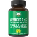 Rendimiento del pico Vitamina D 10000 UI con todos los 3 tipos de vitamina K cápsulas 10.000 UI vitamina D3 y vitamina K2, K1, MK-7 (MK7), MK4 Suplemento. 60 pequeñas y fáciles de tragar
