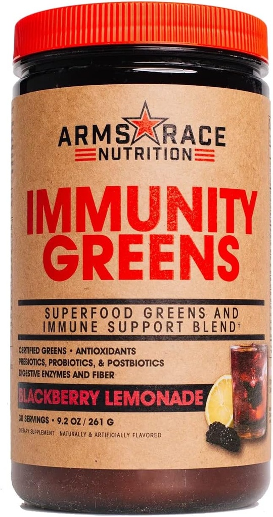 Arms Race Nutrition Immunity Greens Superfood Greens and Immune Support Blend - 9.2 oz. (30 Servings) (BlackBerry Lemonade)