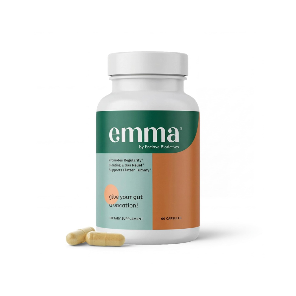 Emma Gut Health Doctors Endorsed Suplemento - 60 cápsulas - Alivio de Gas y Bloating, Reparaciones Lácteo Gut con Magnesio, Berberina, Vitamina D, Quercetina &amp; Más - Gut Health &amp; Colon Cleanse Formula
