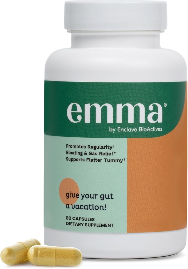 Emma Gut Health Doctors Endorsed Suplemento - 60 cápsulas - Alivio de Gas y Bloating, Reparaciones Lácteo Gut con Magnesio, Berberina, Vitamina D, Quercetina &amp; Más - Gut Health &amp; Colon Cleanse Formula