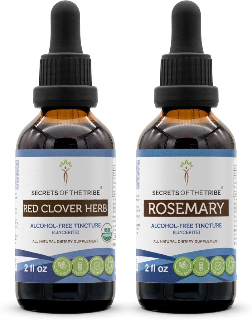 Red Clover Herb USDA Extracto líquido orgánico y Rosemary (2 pcs.) ← Tinturas libres de alcohol Silencio Orgánica Red Clover Herb (Trifolium Pratense) y Rosemary (Rosmarinus Officinalis) Hoja seca (2x2 fl oz)