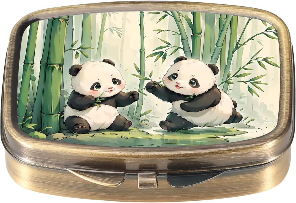 Caja de pill de Dynippy Caja de pill con boquilla de espejo retro Pocket 2 Compartimiento Medicina Funda de Pill de Vitamina Organizador de Pocket Purse y Travel (Retro-Panda)