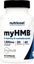 Nutricost myHMB Capsules 1,500MG Calcium HMB Por Serving, 60 Capsules, 20 Servings - Performance Line, Calcium B-Hydroxy B-Methylbutyrate Monohydrate