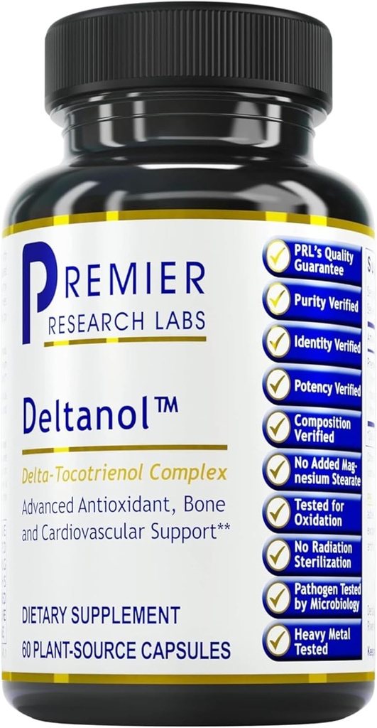 Premier Research Labs Deltanol - Tocotrienols Vitamina E, Annatto Tocotrienols for Men &amp; Women, 100 mg Tocotrienol Complex Per Capsule, Antioxidants, Supports Heart &amp; Metabolic Health - 60 cápsulas