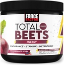 Factor de fuerza Total Beets Energy Drink Mix, Superfood Beet Root Powder with Nitrates to Boost Energy and Support Circulation, Blood Flow, Nitric Oxide and Stamina, Heart Health Supplement, 30 Servings