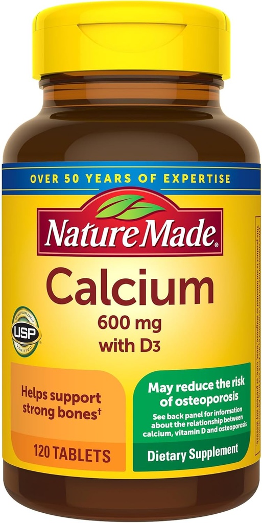 Nature Made Calcium 600 mg with Vitamin D3, Dietary Supplement for Bone Support, 120 Tablets (Pack of 3)