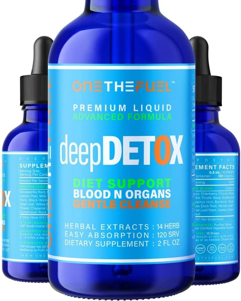 Deep Detox 2oz. Colon de base vegetal Intestinal Gut Liver Cleanse Detox Support. Purify Blood Skin 100% Natural Herbal Fibers Diet Supplement. Pure Vegan Fast Absorb Tincture Liquid