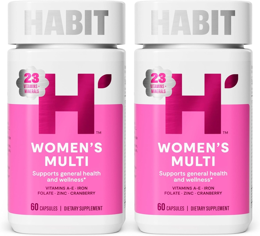 Habit Womens Multi Supplement 2 Pack (120 Capsules) - New Look, Supports General Health & Wellness, 23 Essential Vitamins and Minerals, Fruit extracts, Folate, Iron, B12, Biotin, Non-GMO