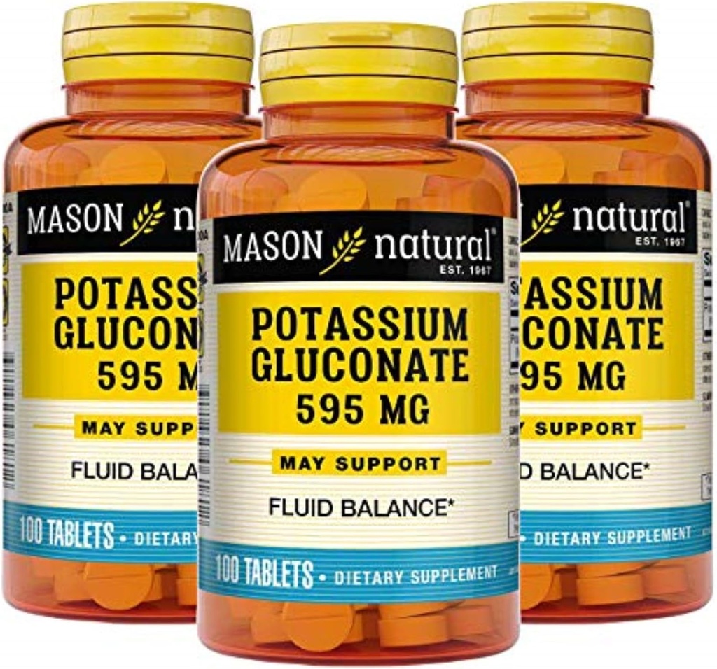 Gluconato de potasio natural de Mason 595 mg, 300 Day Supply, 100 Tablets (Pack of 3)