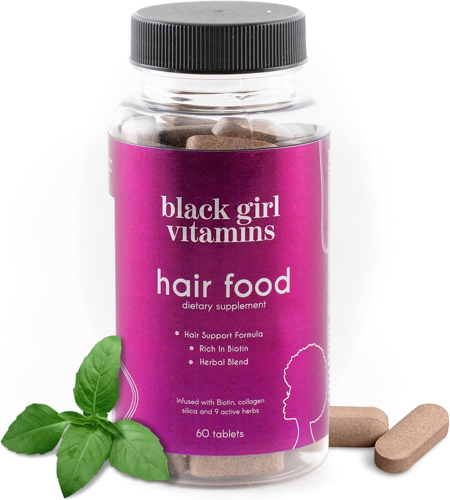 Vitaminas de las niñas negras - Suplemento de la biotina para el cabello con colágeno para el crecimiento del cabello, Vegan, libre de gluten, 60ct