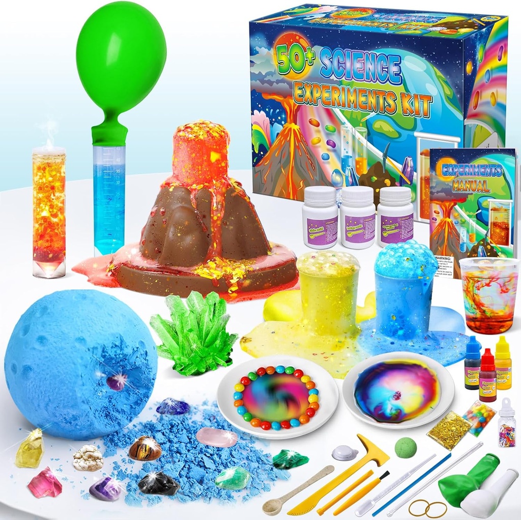 UNGLINGA 50+ Science Lab Experiments Kit para niños, STEM Actividades Educación Científica Juguetes Regalos para Niños Chicas Juego de Química, Gemstone, Erupción del volcán