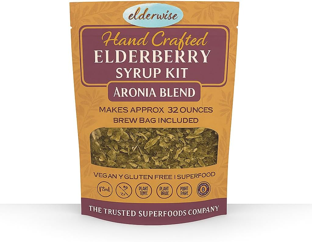 Elderwise Elderberry Aronia Berry Syrup Kit - Elderberries, Aronia Berries, Rosehips, Ginger, Echinacea, Cinnamon y Cloves, Hace 32oz de Syrup, Brewing Bag Incluido