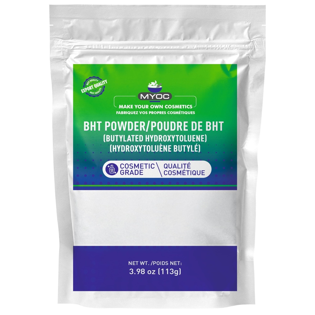 BHT Powder - 113g (3.98 Oz) Silencio Premium Butylated Hydroxytoluene (BHT) Polvo para cosméticos - Fórmula Libre de Paraben