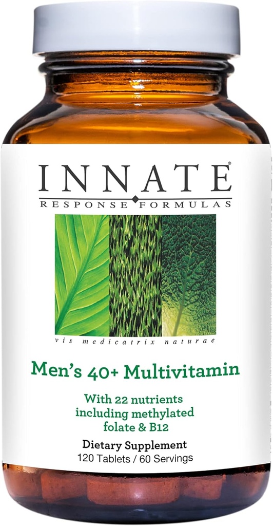 Respuesta inicial Fórmulas 40+ Multivitamínico para hombres - Multivitamínico diario para hombres 40 y más - Libre de hierro - Incluye vitaminas B12, B6, y D3 - Vegetariano y no GMO - 120 Tabletas (60 Serviciones)
