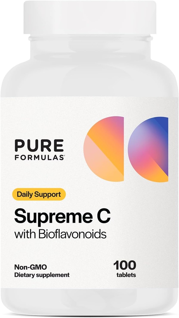 PureFormulas Supreme C with Bioflavonoids - 100 Tablets TEN 1000 mg Vitamina C, Citrus Bioflavonoids Complex, Rose HIPS TEN Immune Support & Antioxidant Boost TEN Allergen-Free