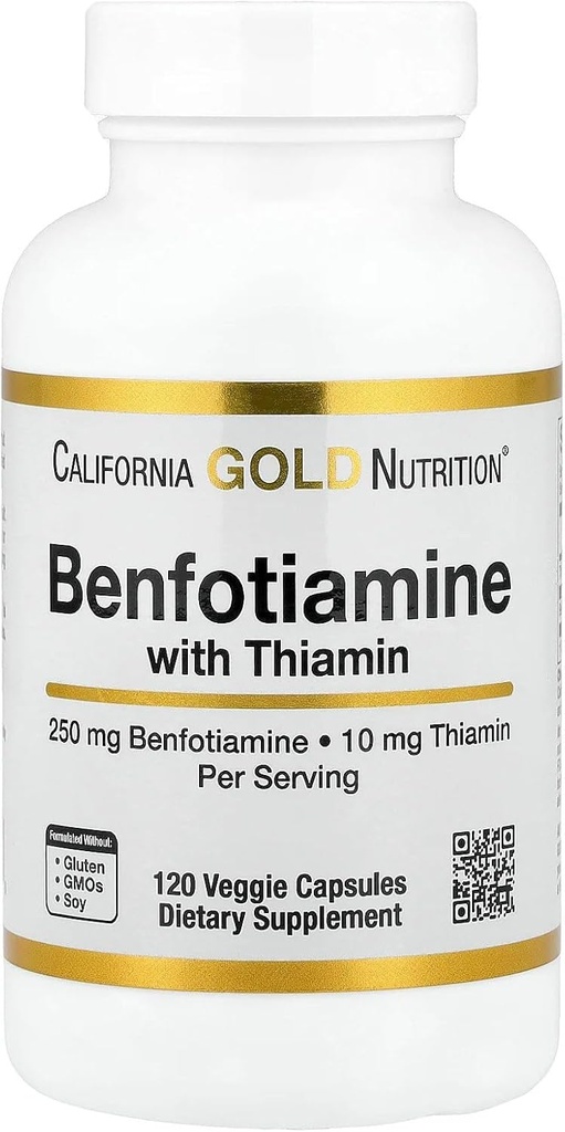 California Gold Nutrition Benfotiamine con Thiamine, 250 mg, 120 cápsulas vegetales