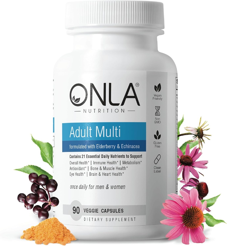 Suplementos de arándano de ONLA para mujeres 80mg - Multivitaminas vegas para el apoyo inmunitario con Echinacea " Elderberry - Non-GMO, Gluten-Free Daily Capsules- 3 Month Supply (Expiry May 2025)