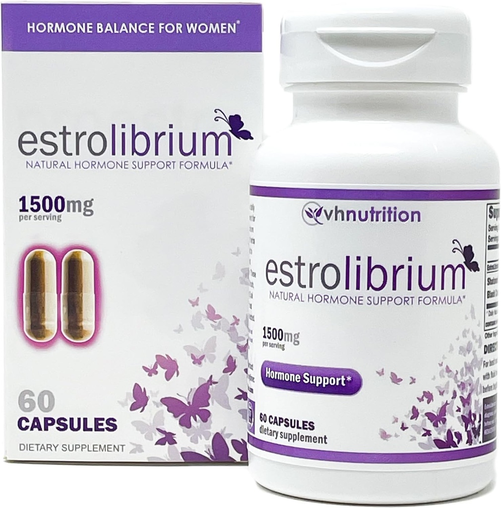 VH Nutrition ESTROLIBRIUM ← Equilibrio hormonal para las mujeres* ← Menopause Support Suplemento* Silencio Black Cohosh, Shatavari, Chaste Tree Berry (Vitex), Dong Quai Silencio 60 cápsulas en fácil de absorber píldoras
