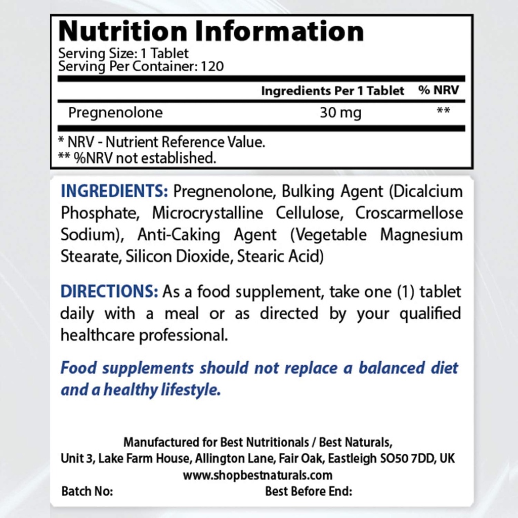 Best Naturals Pregnenolone 30 Mg & COQ10 100 mg