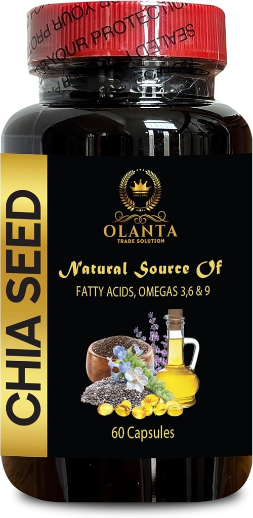 chia Seed Advanced - CHIA Semilla - Fibra Digestiva, Piel orgánica Cápsulas de aceite de semilla, Omega de base vegetal 3 6 9 Suplemento, No GMO, Gluten Gratis, Keto Diet - 1 Botella 60 Softgels