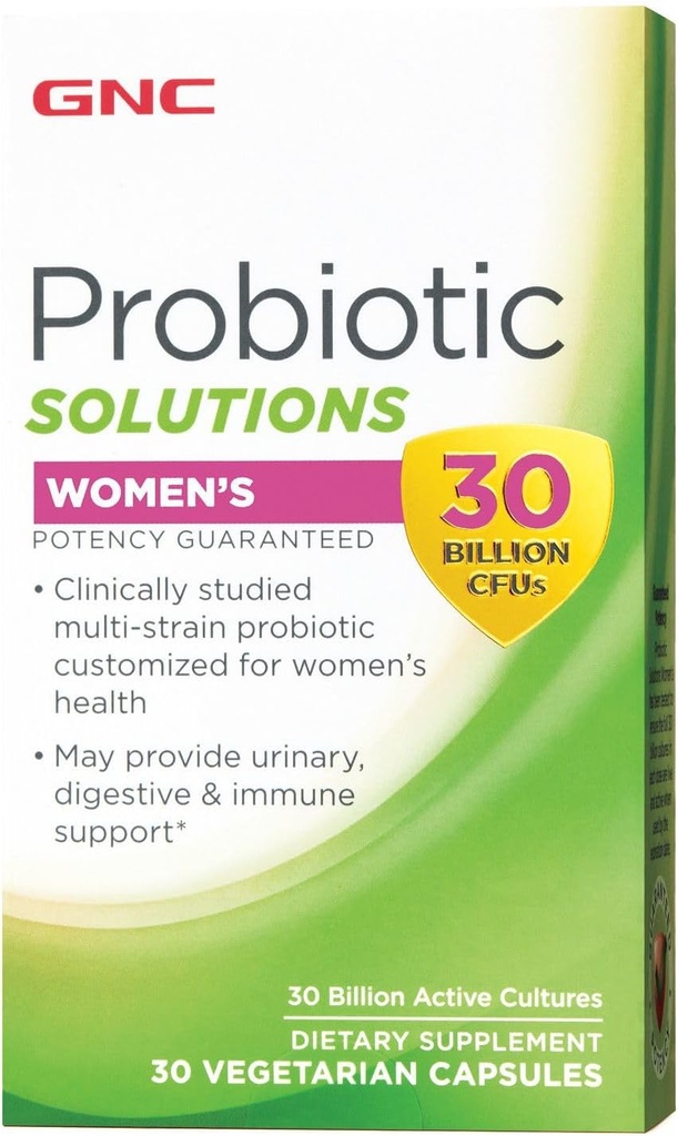 GNC Probiotic Solutions Women's with 30 Billion CFUs, Clinically Studied Multi-Strain for Women, Supports Digestive and Immune Health, Vegetarian, 30 Capsules