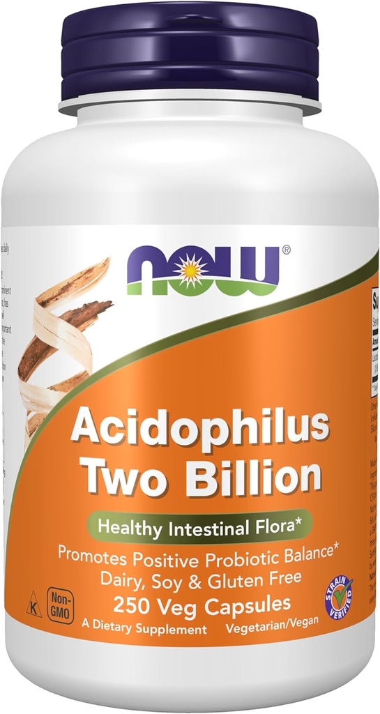 AHORA Suplementos Alimentarios, Acidophilus, Two Billion, Strain Verified, Healthy Intestinal Flora*, 250 cápsulas Veg