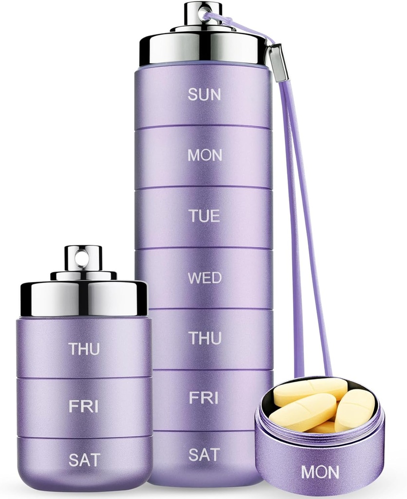 Mossime Metal Travel Pill Organizer, Portable 7 Day Vitamin Organizer Stackable, Waterproof 1 Times A Day Pill Box, Gran Contenedor de Pill, Daily Medicine Organizer for Vitamin, Fish Oil, Supplement